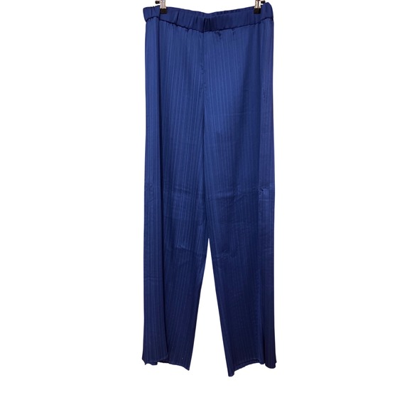 Lafayette 148 Riverside plissé pleated‎ satin blue pants...